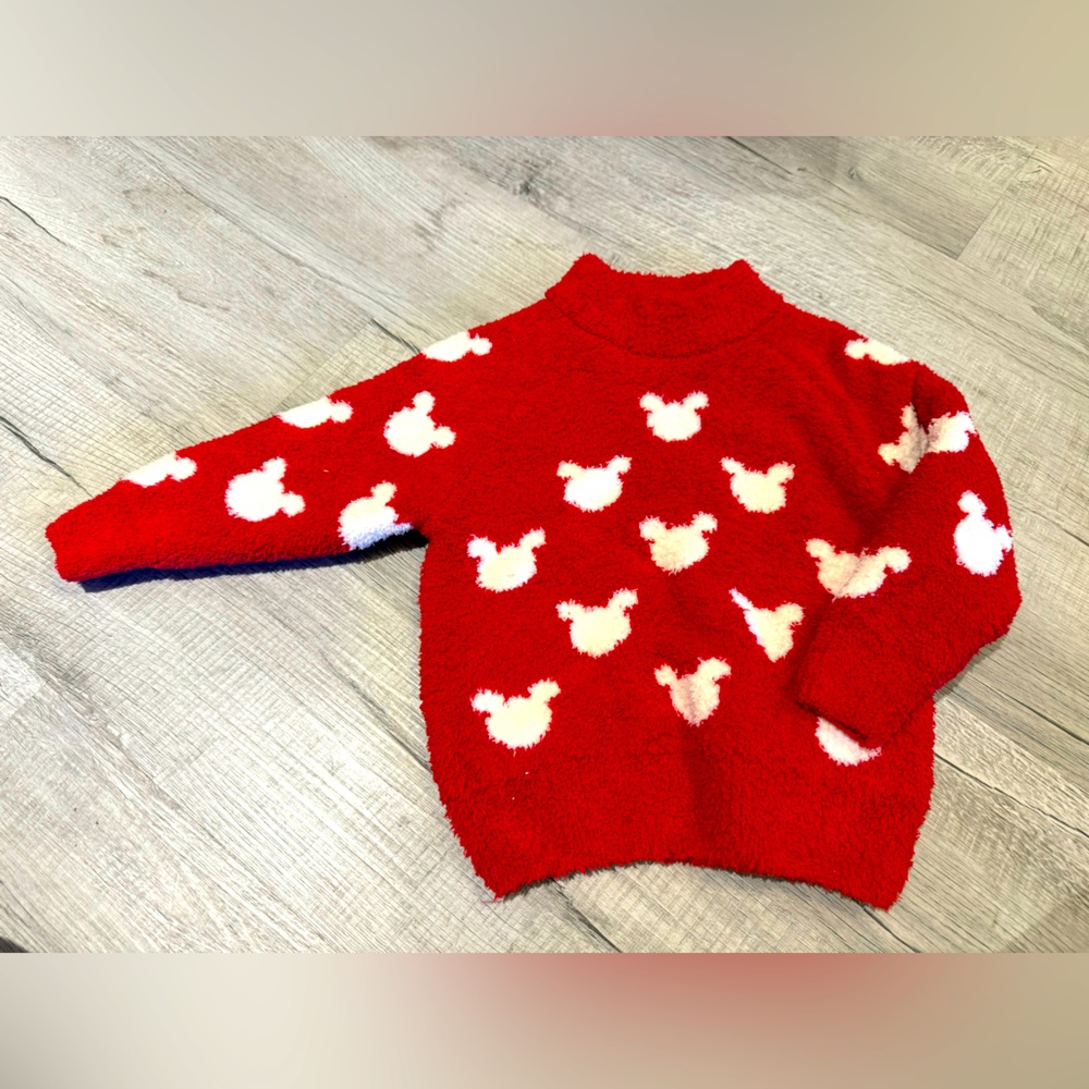 Disney Kids Red and White Fuzzy Sweater